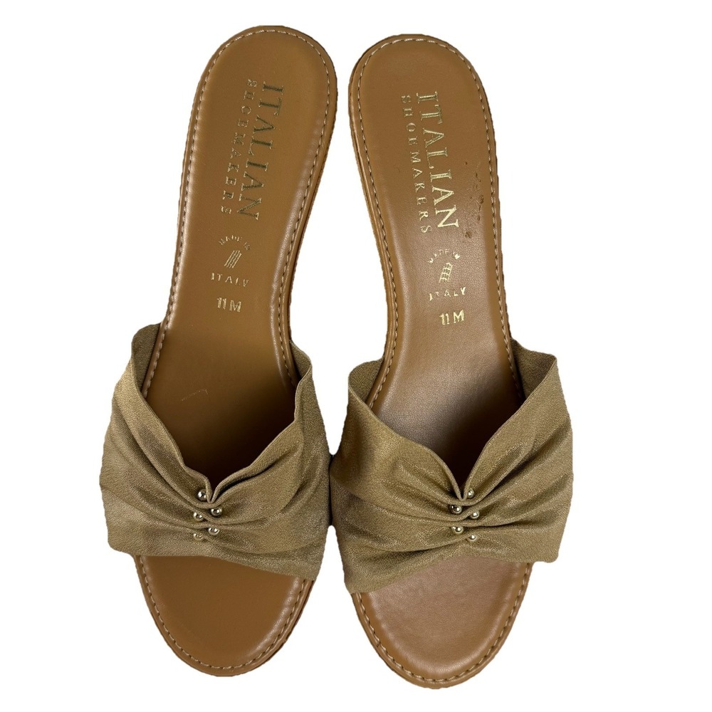 Italian Shoe‎ Makers Sandal Wedge 2.5" Heel Cork Gold Slip On Size 11 Italy